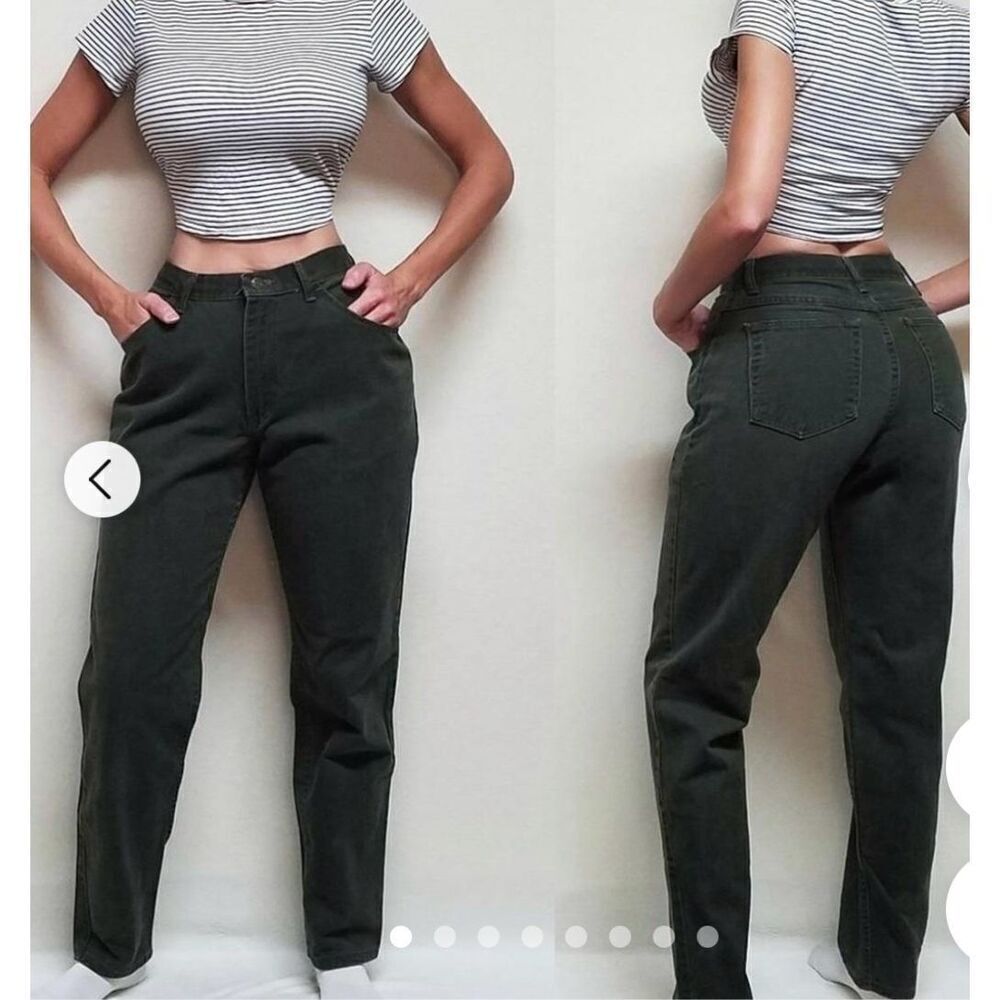 Wrangler High Rise Jeans in Dark Olive Green
